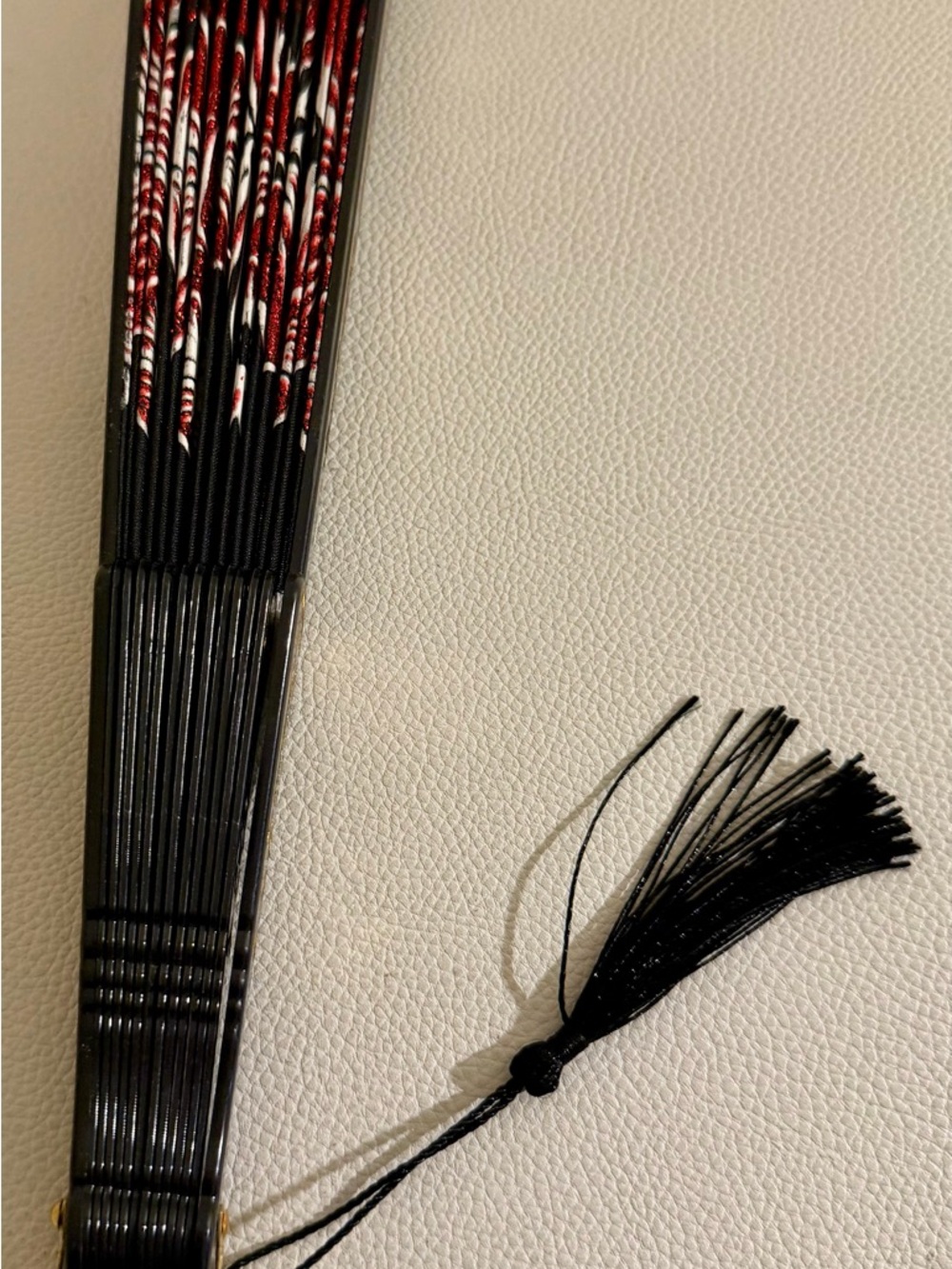 Black Red Floral Folding Hand Fan Glitter Lace Tassel Dance Festival Flamenco - Picture 5 of 16